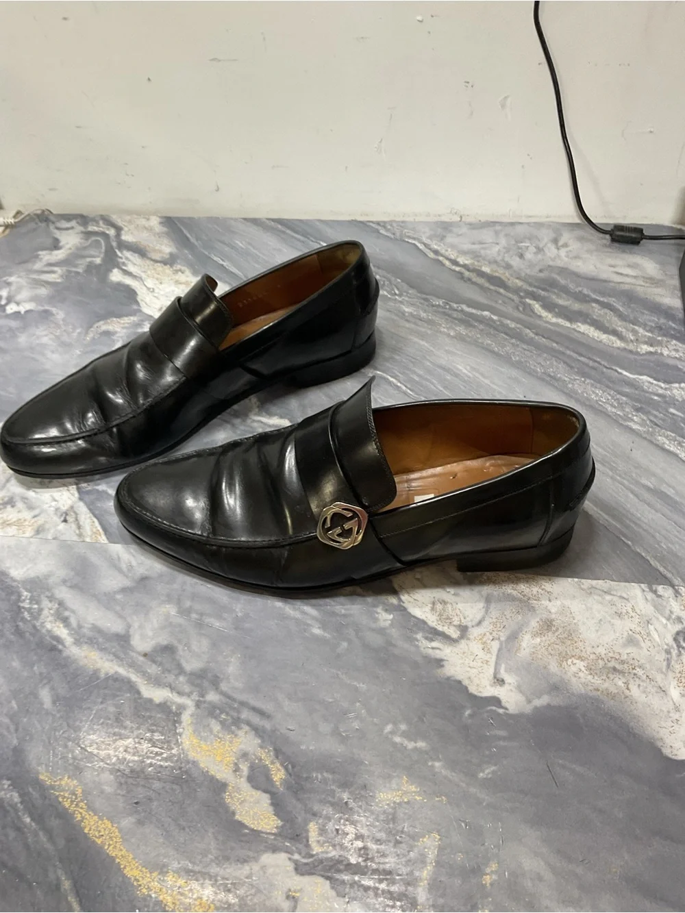 Gucci Black Leather Slip-On Loafers size 7